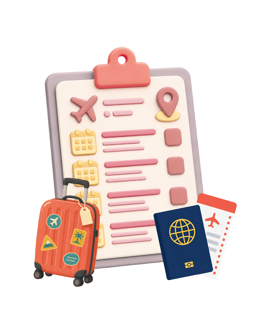 Clipboard with luggage, passport and tickets